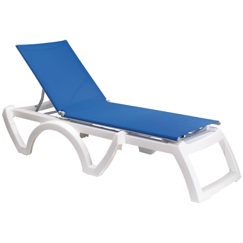 Calypso Adjustable Sling Chaise Lounge - Blue Sling on White Frame