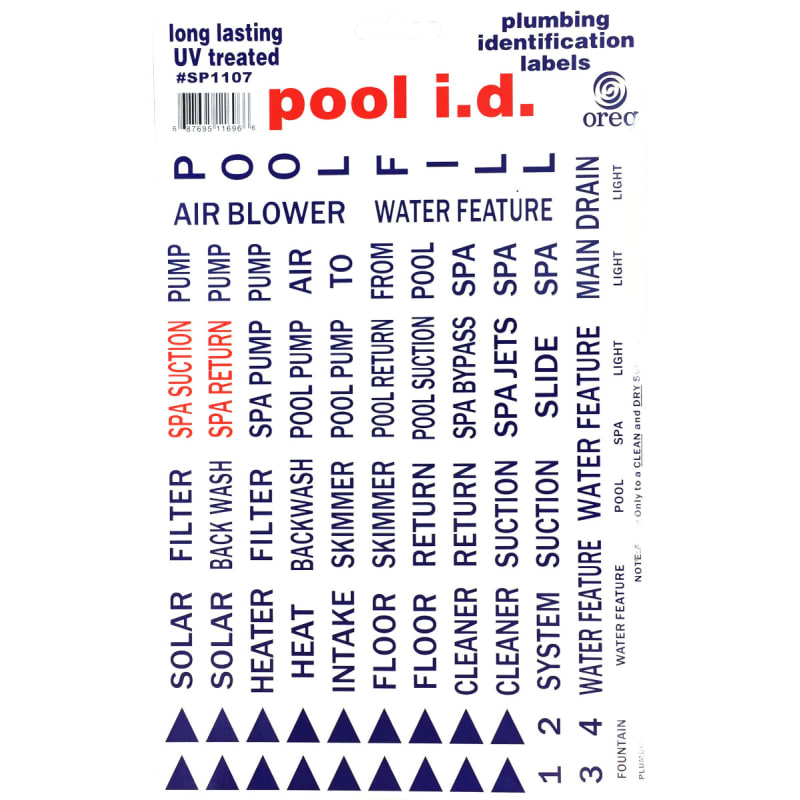 Pool Plumbing, Piping Tag Labels