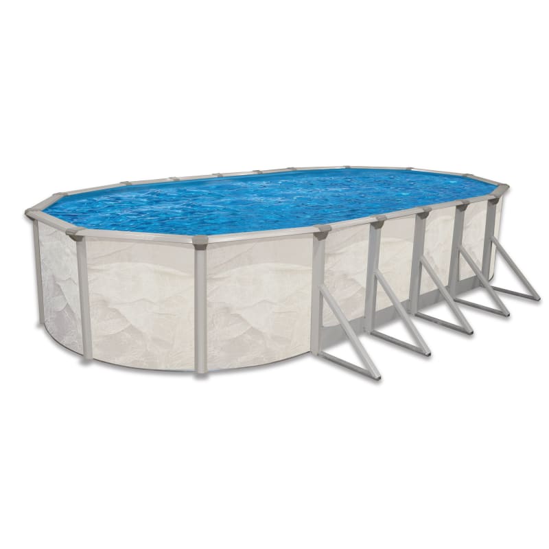 16'x32' Oval Essex Above Ground Pool Package, 52" Wall, Blue Overlap Liner, 16" Sand Filter System, 3/4 Hp Pump, A-Frame Ladder, And Skimmer - Complete Package