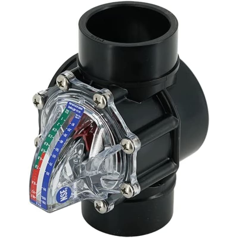 FlowVis Flow Meter with Check Valve for 2" PVC, Scale in GPM