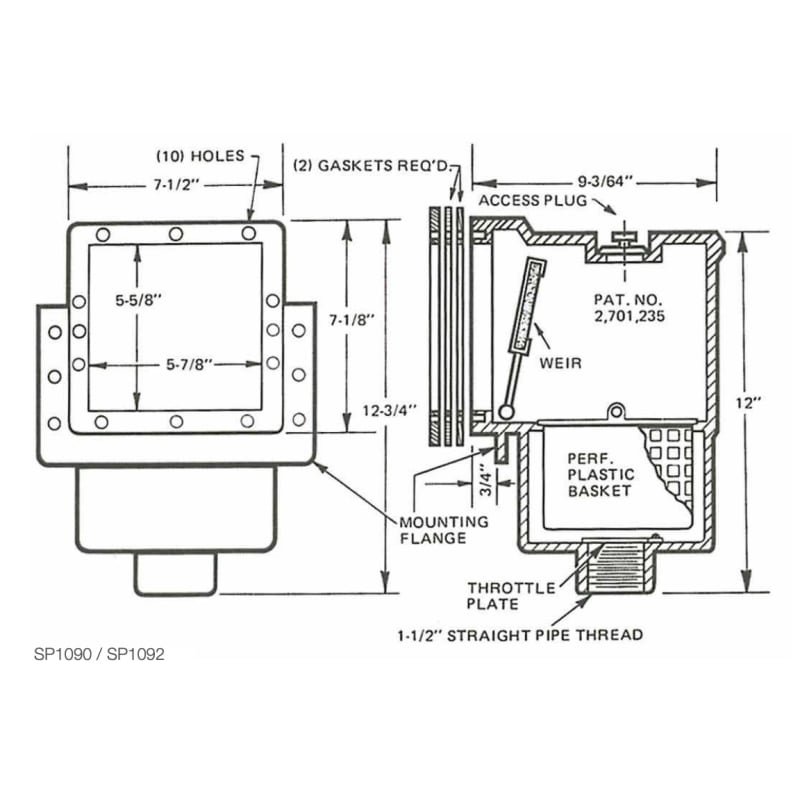 Dyna-Skim Above Ground Wide Top Seat Pool Skimmer, 1-1/2" Port, White