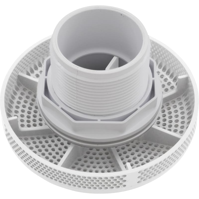 White Fiberglass Hi-Flo Suction Fitting Complete with 6" Cover/Wall Fitting/Nut
