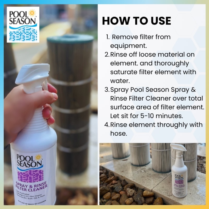Filter Cleaner Spray N' Rinse – 1 Quart | Revives Old Pool Filters, Removes Dirt, Grime & Oils | Easy Spray-On Formula for Cartridge & DE Filters – No Soaking Required