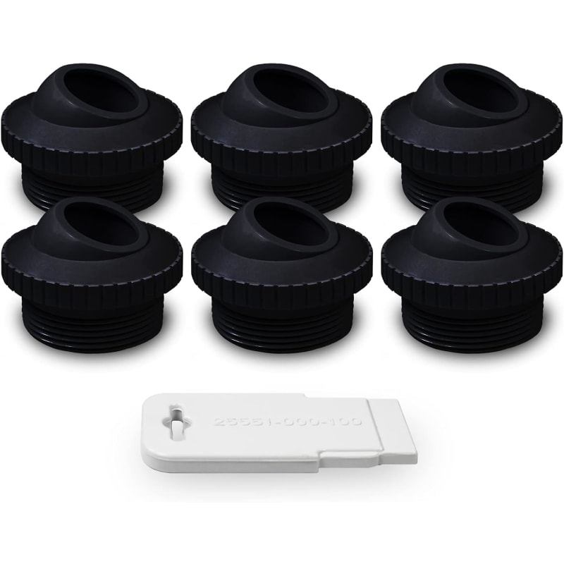 Black 1" Directional Flow Eyeball Inlet Jet Kit, Standard 1-1/2" Thread, Pack of 6 Fittings with Installation Tool