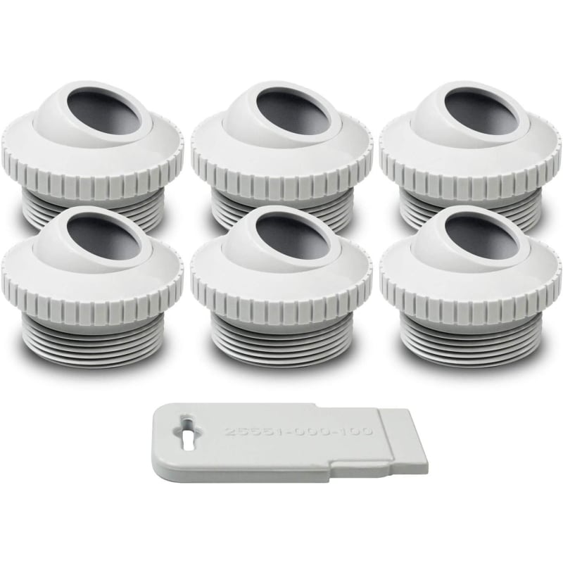 White 1" Eyeball Jets, 1-1/2" Thread, Fitting 6 Pack with Installation Tool