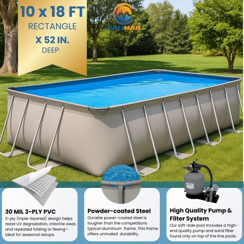 Soft Sided Frame Above Ground Swimming Pool Package, 10' x 18' Rectangle 52" Tall