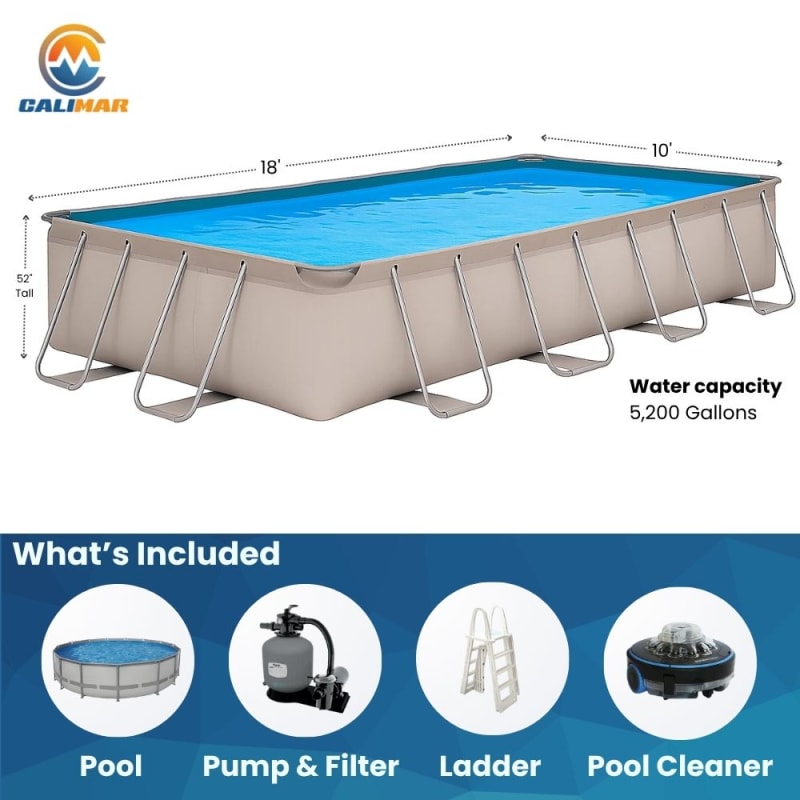 Soft Sided Frame Above Ground Swimming Pool Package, 10' x 18' Rectangle 52" Tall