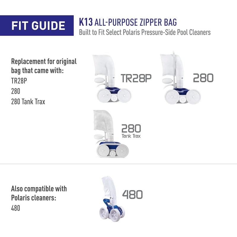 Genuine Parts K13 All-Purpose Zipper Replacement Debris Bag, for Automatic Pressure Pool Cleaner Vac-Sweep 280/TR28P