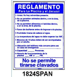 18" x 24" Pool Rules Sign, Spanish