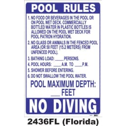 24"x36" Pool Rules Sign, FL Approved