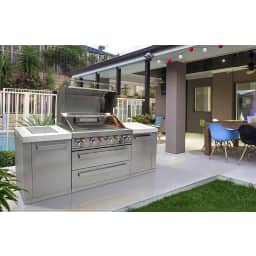 44" 6-Burner 115,000 BTW Stainless Steel Gas Outdoor Kitchen Grill with Infrared Side & Rear Burners, Granite Countertops, Storage Cabinets and Drawers