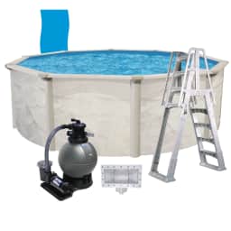 24' Round Essex Above Ground Pool Package, 52" Wall, Blue Overlap Liner, 16" Sand Filter System, 3/4 HP Pump, A-Frame Ladder, and Skimmer - Complete Package