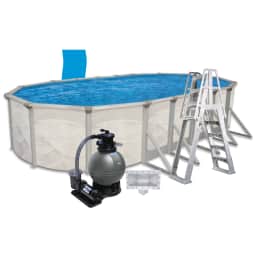 16'x32' Oval Essex Above Ground Pool Package, 52" Wall, Blue Overlap Liner, 16" Sand Filter System, 3/4 Hp Pump, A-Frame Ladder, And Skimmer - Complete Package