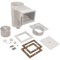 Complete Skimmer Vinyl, Fiberglass Pools, 1.5" FPT, Square Lid - Outside Mount, White