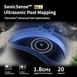 A100 Pro Cordless Robotic Pool Cleaner, Clarifies Water, Skims Water Surface, Surface Parking, Blue