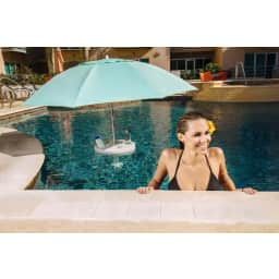 Pool Buoy Floating Pool Umbrella – 5'7" UV-Resistant Adjustable Shade with 5 Cup Holders, No-Tool Assembly, Stable Weighted Base – Ideal for Pools, Lakes, and Hot Tubs – Tide White