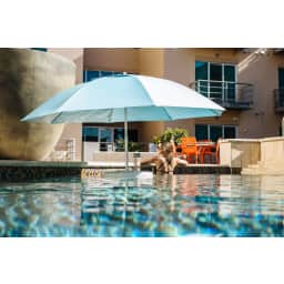 Pool Buoy Floating Pool Umbrella – 5'7" UV-Resistant Adjustable Shade with 5 Cup Holders, No-Tool Assembly, Stable Weighted Base – Ideal for Pools, Lakes, and Hot Tubs – Tide White