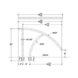 Triton Series Return to Deck Mounted Handrail, .25" Thickness 1.90" OD, 44"W x 36"H, Gray