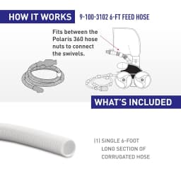 360 Pool Cleaner Feed Hose – Genuine OEM 6 Ft Replacement Hose (9-100-3102) | Durable Corrugated Hose, No Cuffs