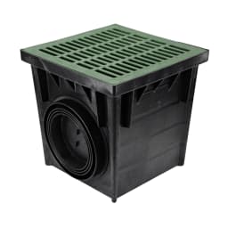 2400GRKIT, 24" Black Square Catch Basin Drain Kit With Green Plastic Grate