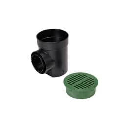 101GRKIT, Spee-D 6" Black Round Catch Basin Drain Kit with Green Plastic Round Grate