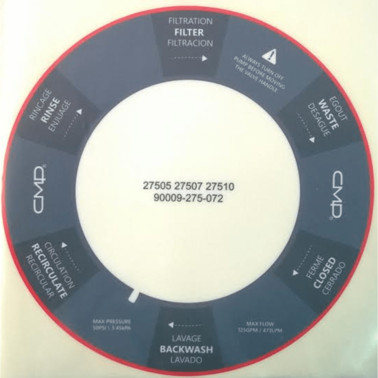Generic Backwash valve Label, Various Pentair Valves