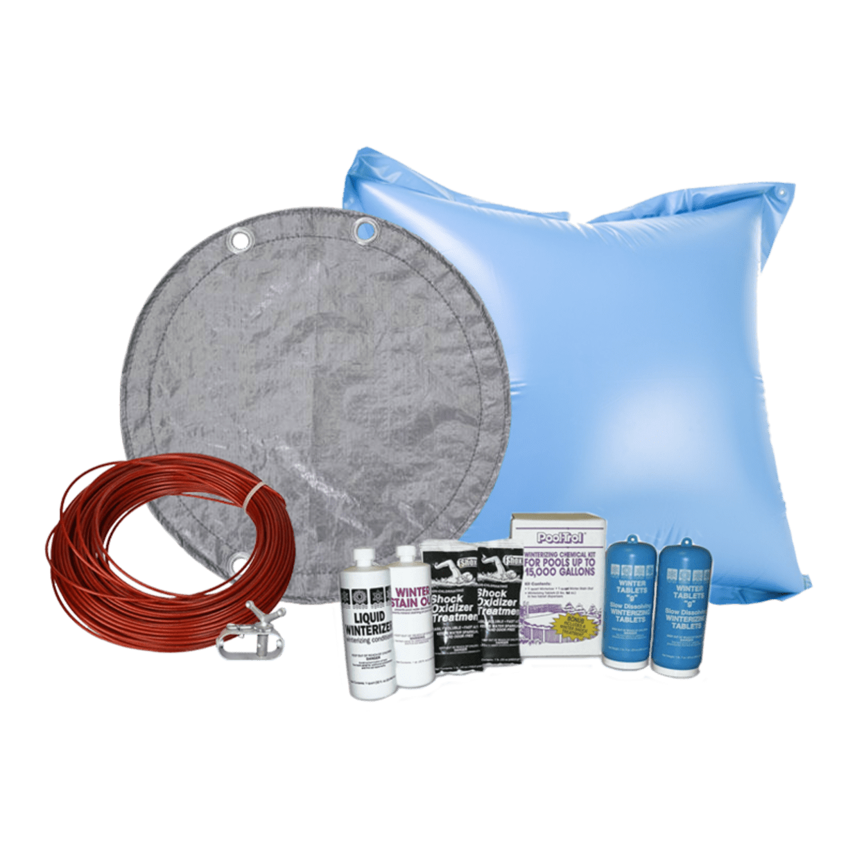 21' Round King Soild Winter Cover Bundle with 15k Chemical Closing Kit and 4' x 4' Air Pillow