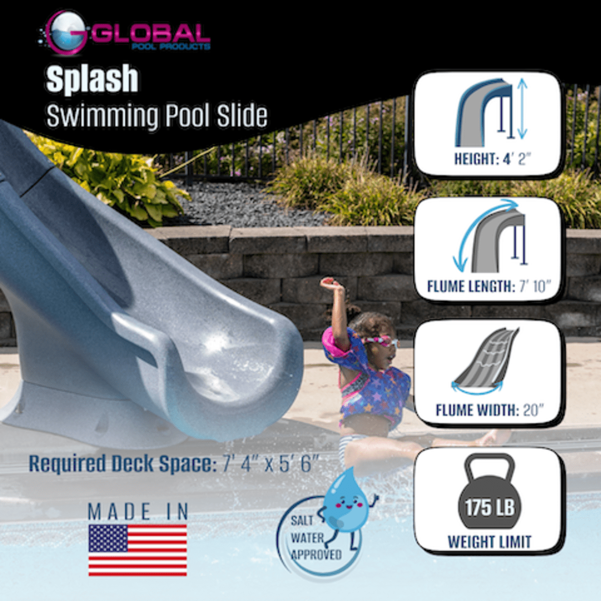 Splash Water Slide Right Turn, Gray Granite