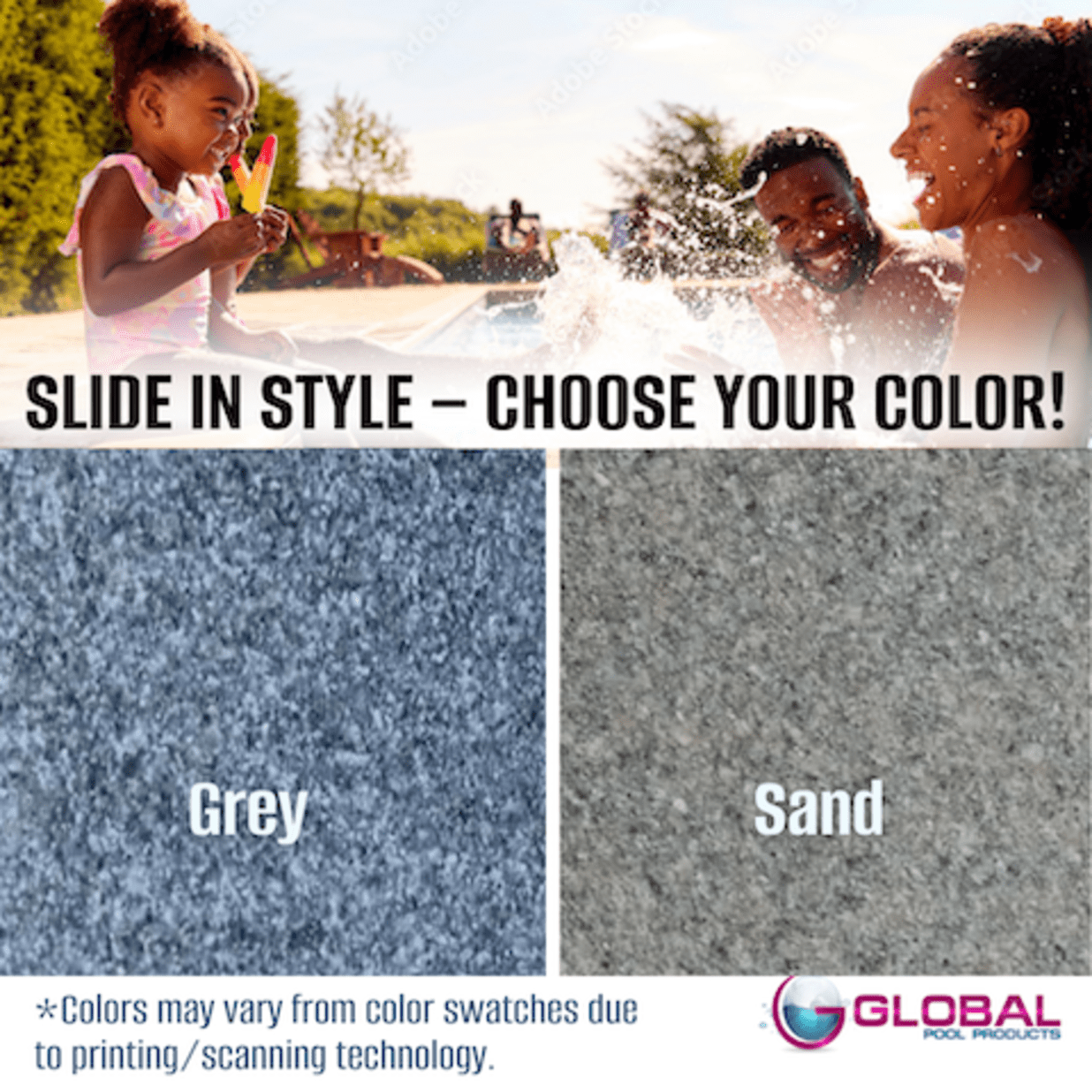 Riptide Pool Slide - Grey, Left turn GPPSRT-GREY-L