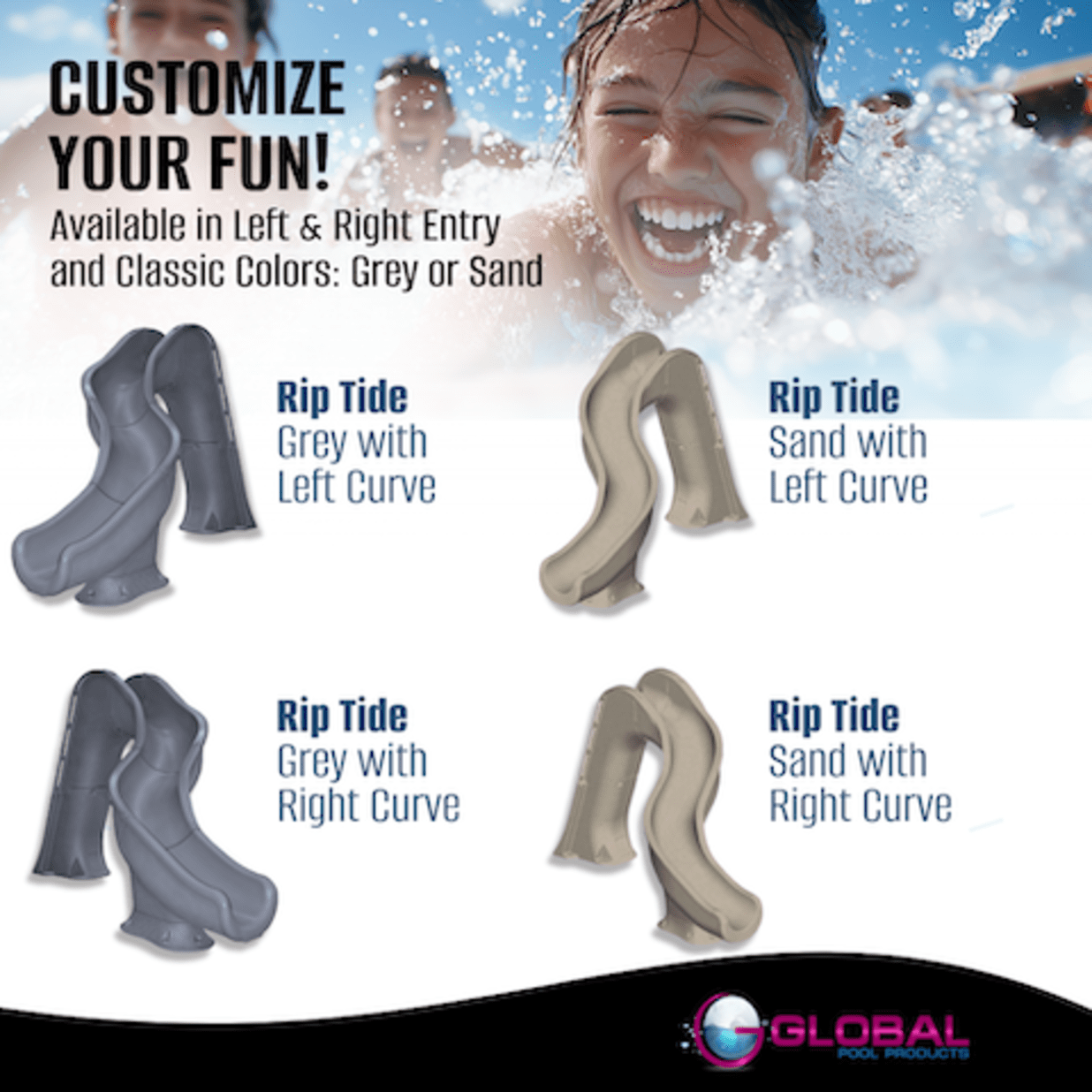 Riptide Pool Slide - Sand, Left Turn