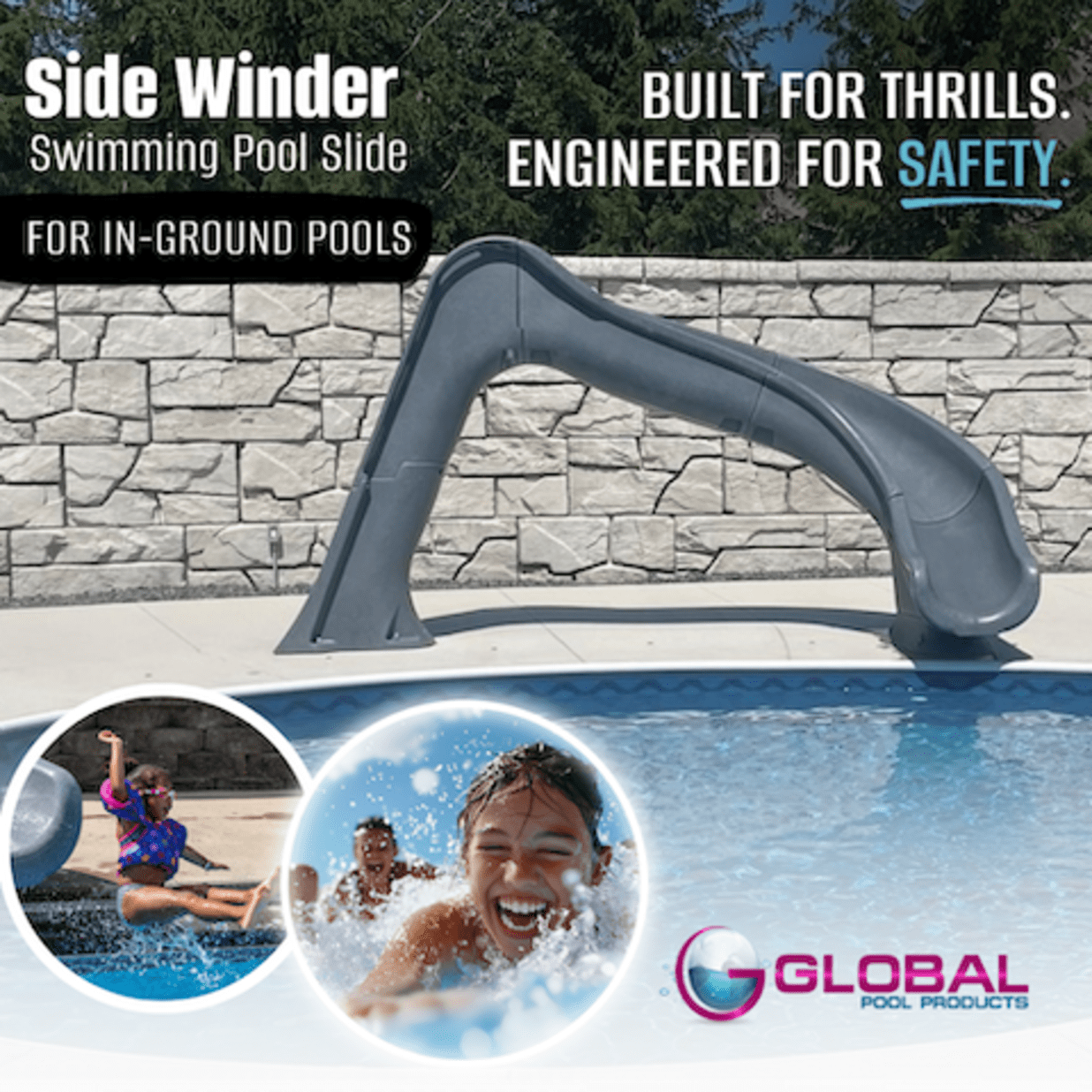 Side Winder Pool Slide, Grey - Right Turn