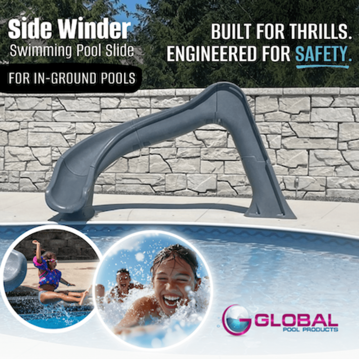 Side Winder Pool Slide, Grey - Left Turn