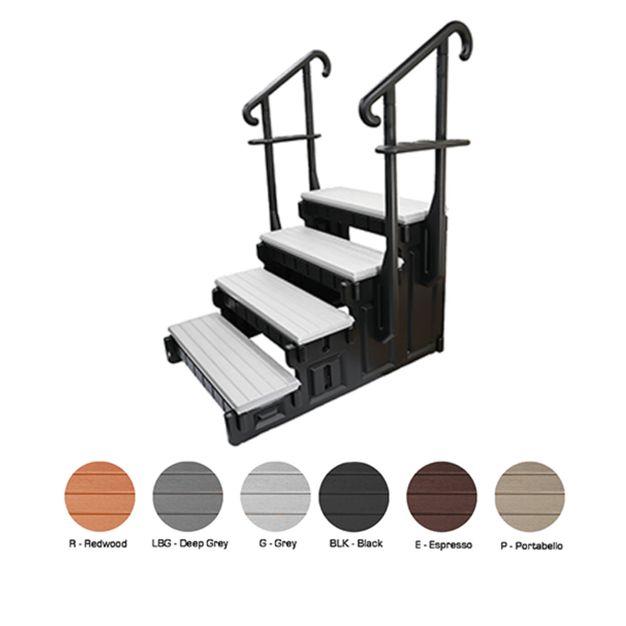 36" Deep Gray 4 Tread Signature Spa Step With Black Frame