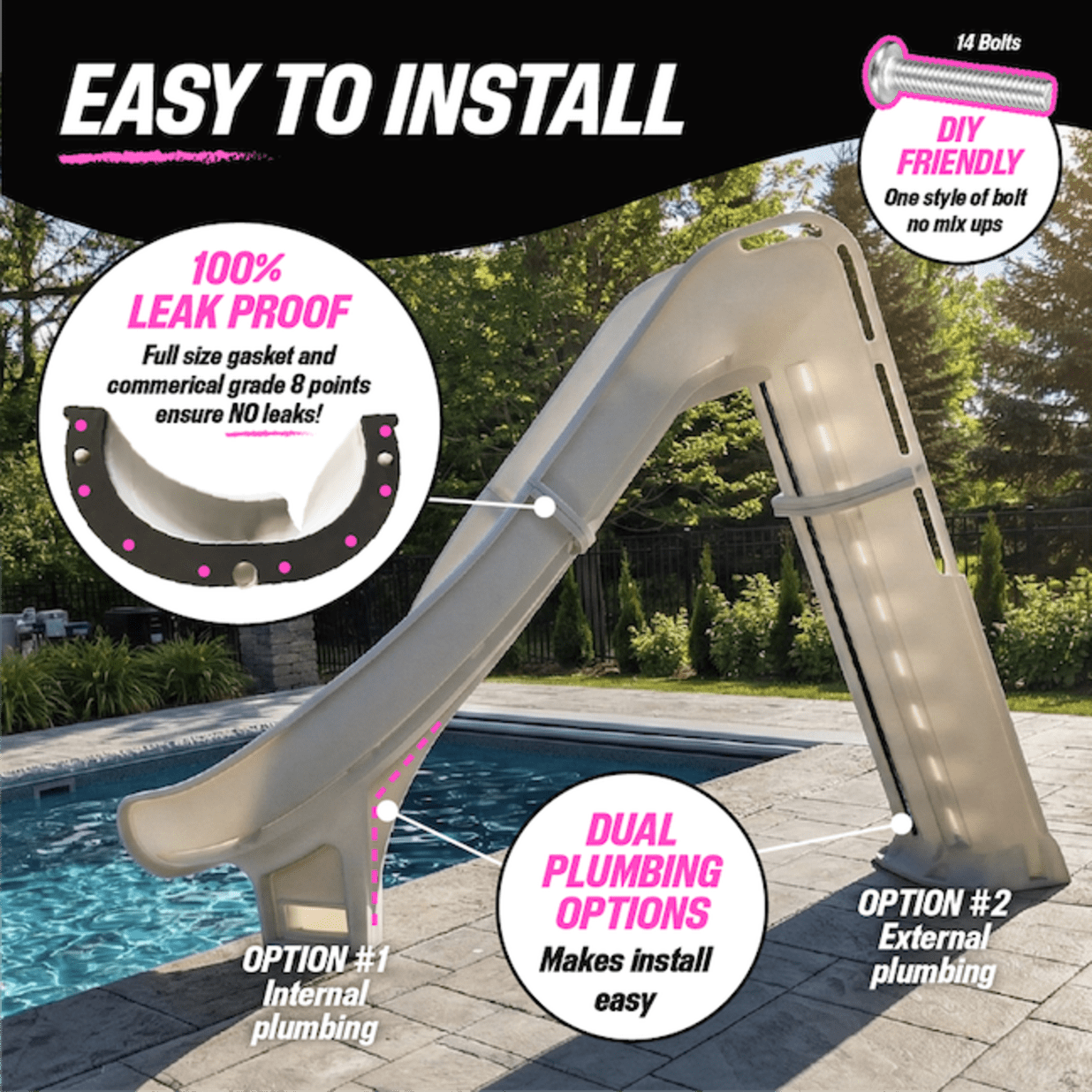 Bad Axe X6 Swimming Pool Slide, Right Turn, Blue Quartz