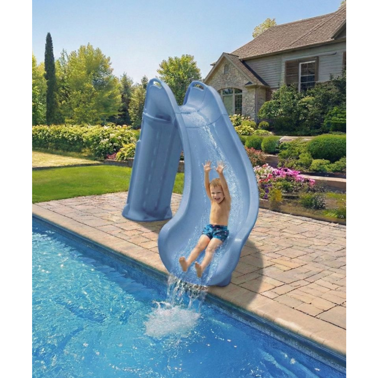 Bad Axe X6 Swimming Pool Slide, Right Turn, Blue Quartz