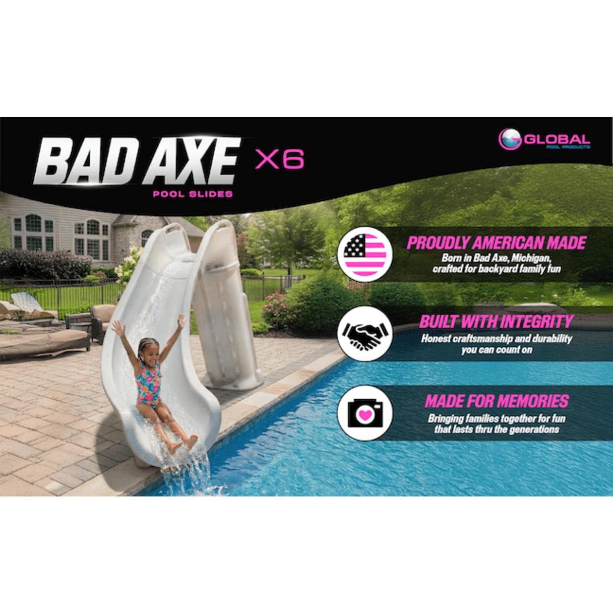 Bad Axe X6 Swimming Pool Slide, Left Turn, Blue Quartz
