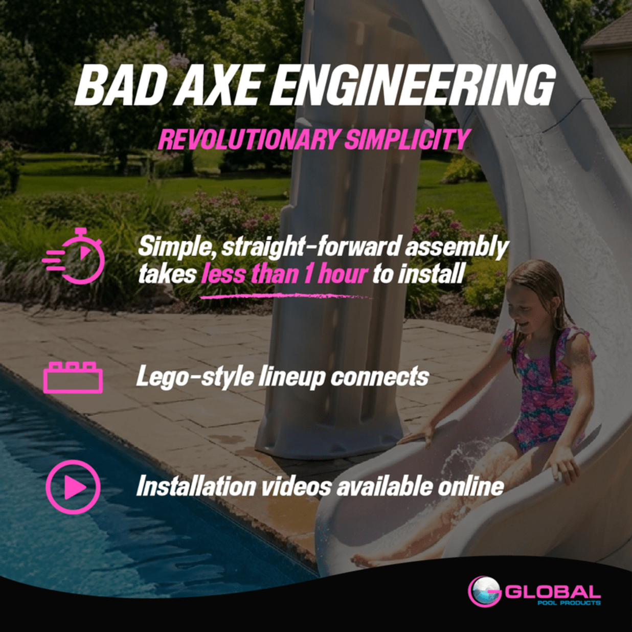 Bad Axe X6 Swimming Pool Slide, Left Turn, Blue Quartz