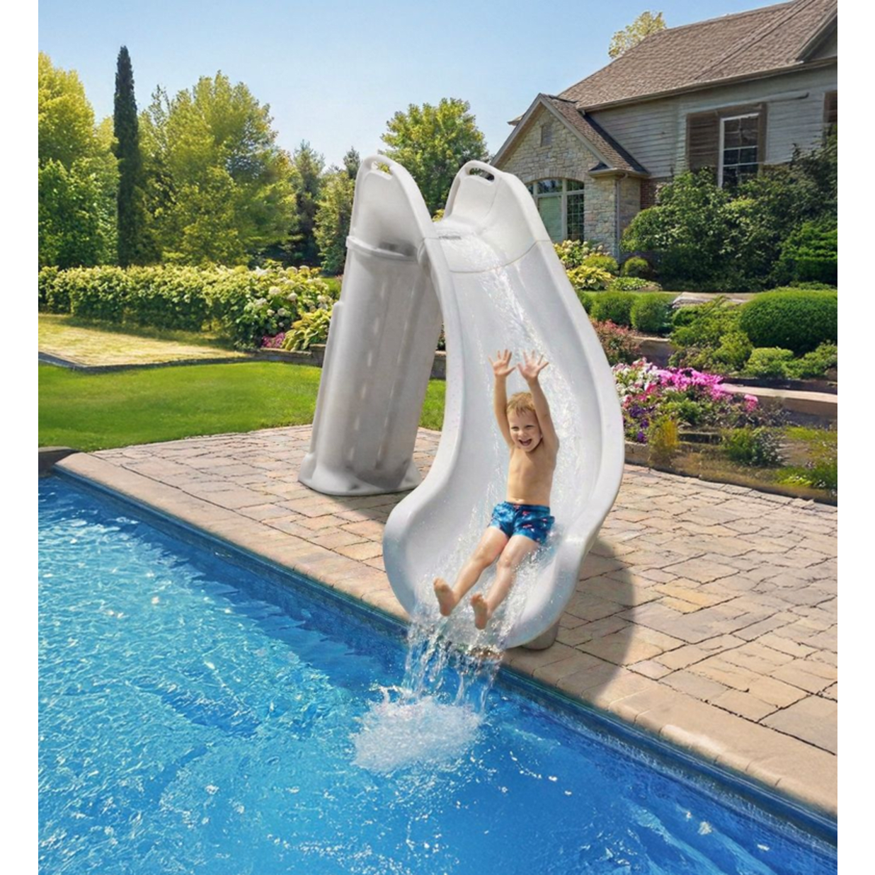 Bad Axe X6 Swimming Pool Slide, Left Turn, Blue Quartz
