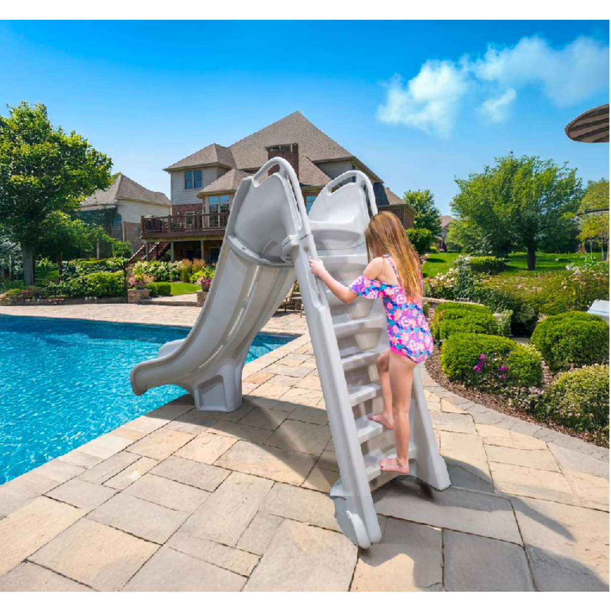 Bad Axe X6 Swimming Pool Slide, Left Turn, Silver Quartz