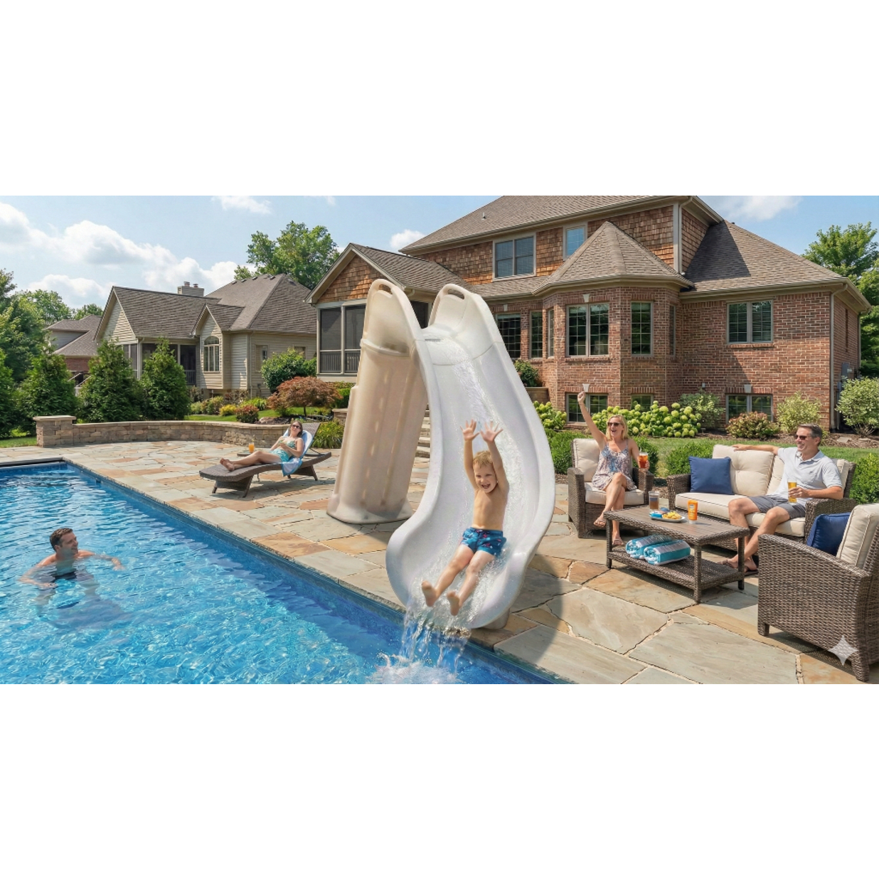 Bad Axe X6 Swimming Pool Slide, Left Turn, Silver Quartz