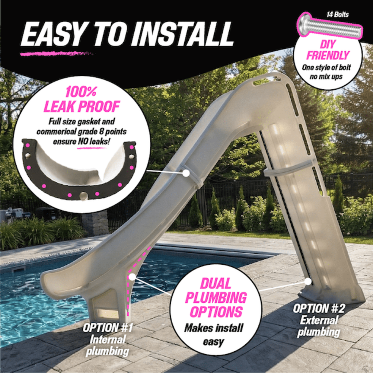 Bad Axe X7 Swimming Pool Slide, Right Turn, Silver Quartz