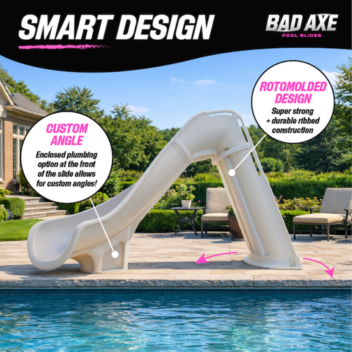 Bad Axe X7 Swimming Pool Slide, Left Turn, Blue Quartz