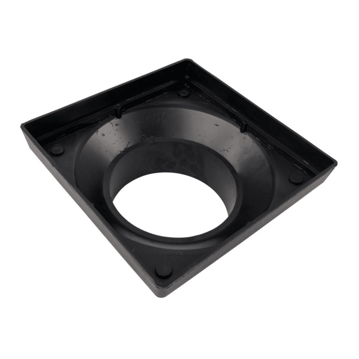1221, 12" Black Square Low-Profile Adapter Drain, Connects to 8" Sewer and Drain Pipe