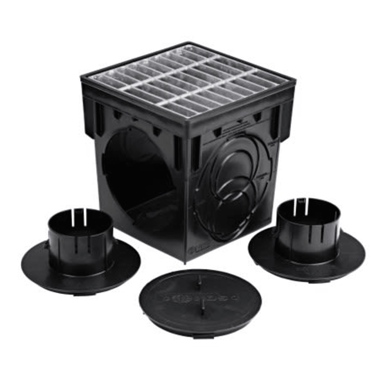 900MTLKIT, 9" Black Square Catch Basin Drain Kit with Galvanized Steel Grate