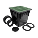 1882GRKIT 18" Black Square Catch Basin Drain Kit W/ Green Plastic Grate