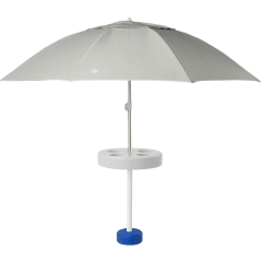 Pool Buoy Floating Pool Umbrella – 5'7" UV-Resistant Adjustable Shade with 5 Cup Holders, No-Tool Assembly, Stable Weighted Base – Ideal for Pools, Lakes, and Hot Tubs – Shoreline Grey