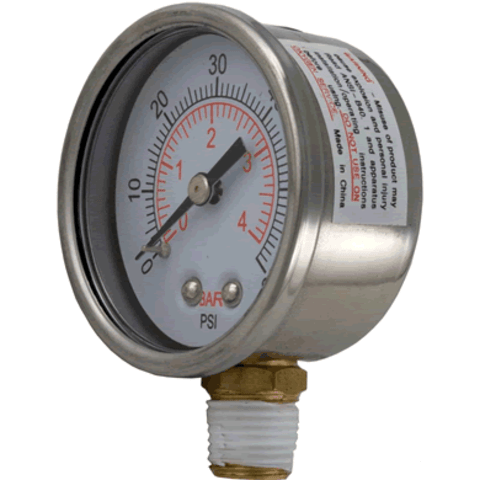 Pressure Gauge, 1/4"mpt, 0-60psi, Bottom Mount - Plastic