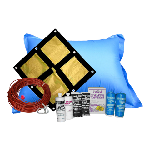 12'x24' Oval Emperor Soild Winter Cover Bundle with 15k Chemical Closing Kit and 4' x 8' Air Pillow