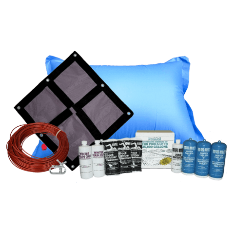 16'x25' Oval Ultra Premium Soild Winter Cover Bundle with 35k Chemical Closing Kit and 4' x 8' Air Pillow