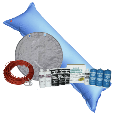 30' Round King Soild Winter Cover Bundle with 35k Chemical Closing Kit and 4.5' x 15' Air Pillow